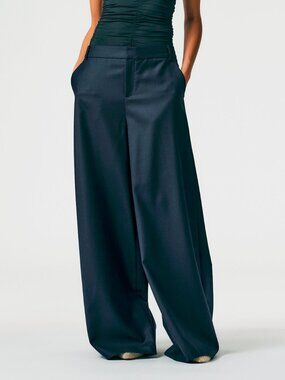 Tibi Murray Navy Superfine Wool Flannel Trouser